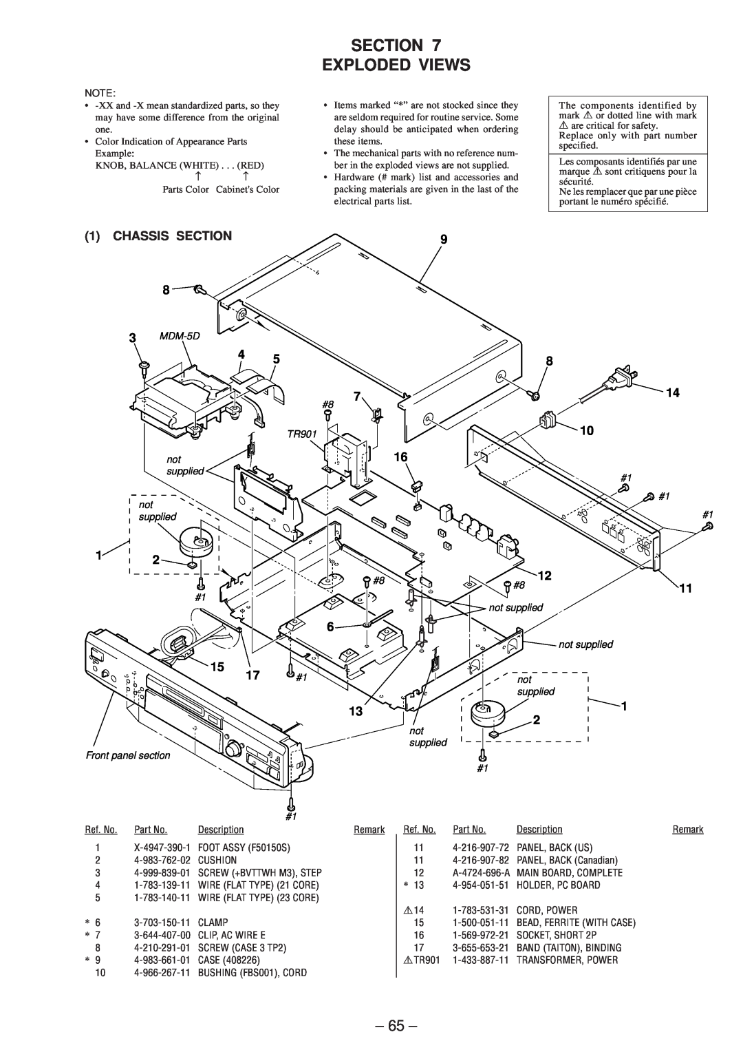 Sony MDS-JE630 service manual Section Exploded Views, Chassis Section, 6 17 #1 