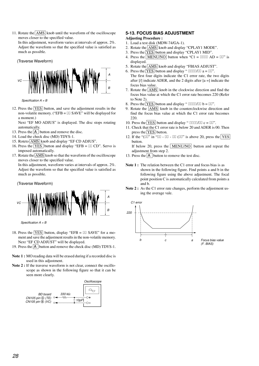 Sony MDS-JE640 specifications Focus Bias Adjustment, Yes 