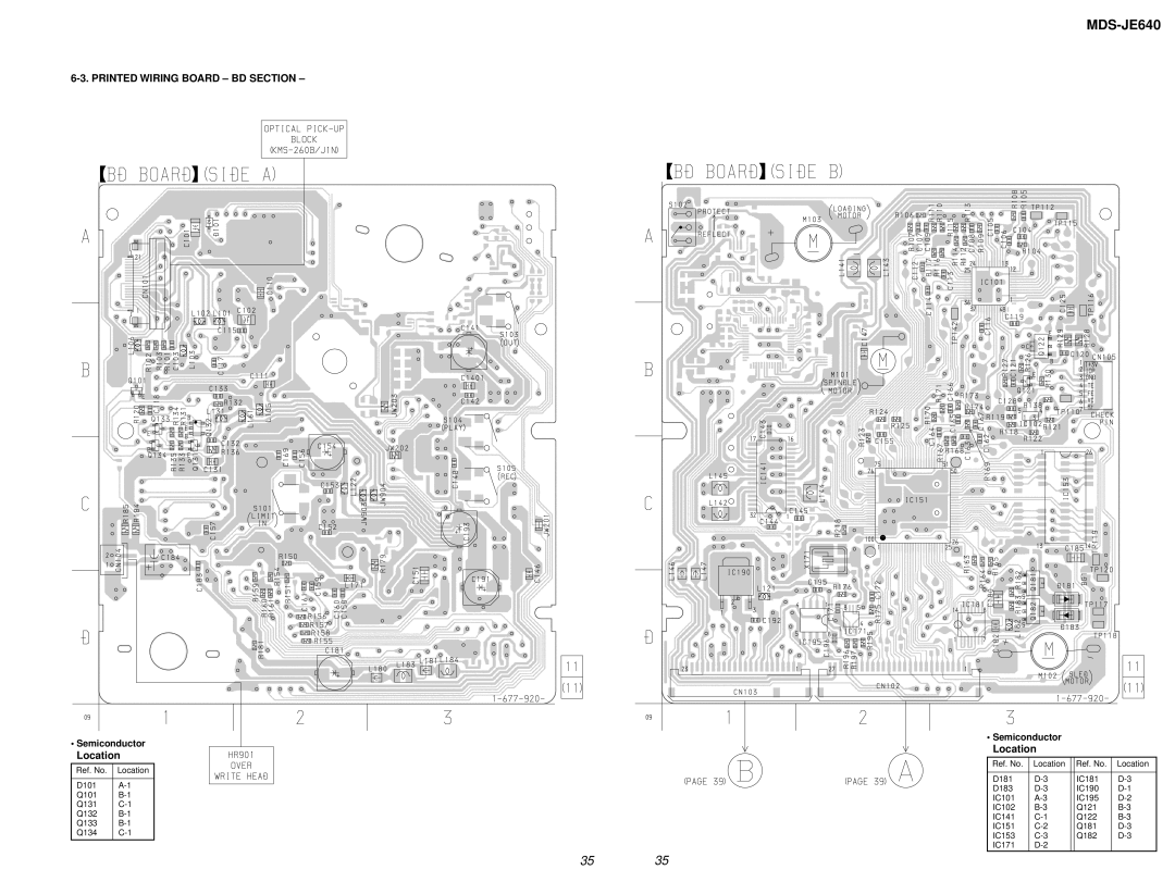 Sony MDS-JE640 specifications Printed Wiring Board BD Section, Semiconductor 