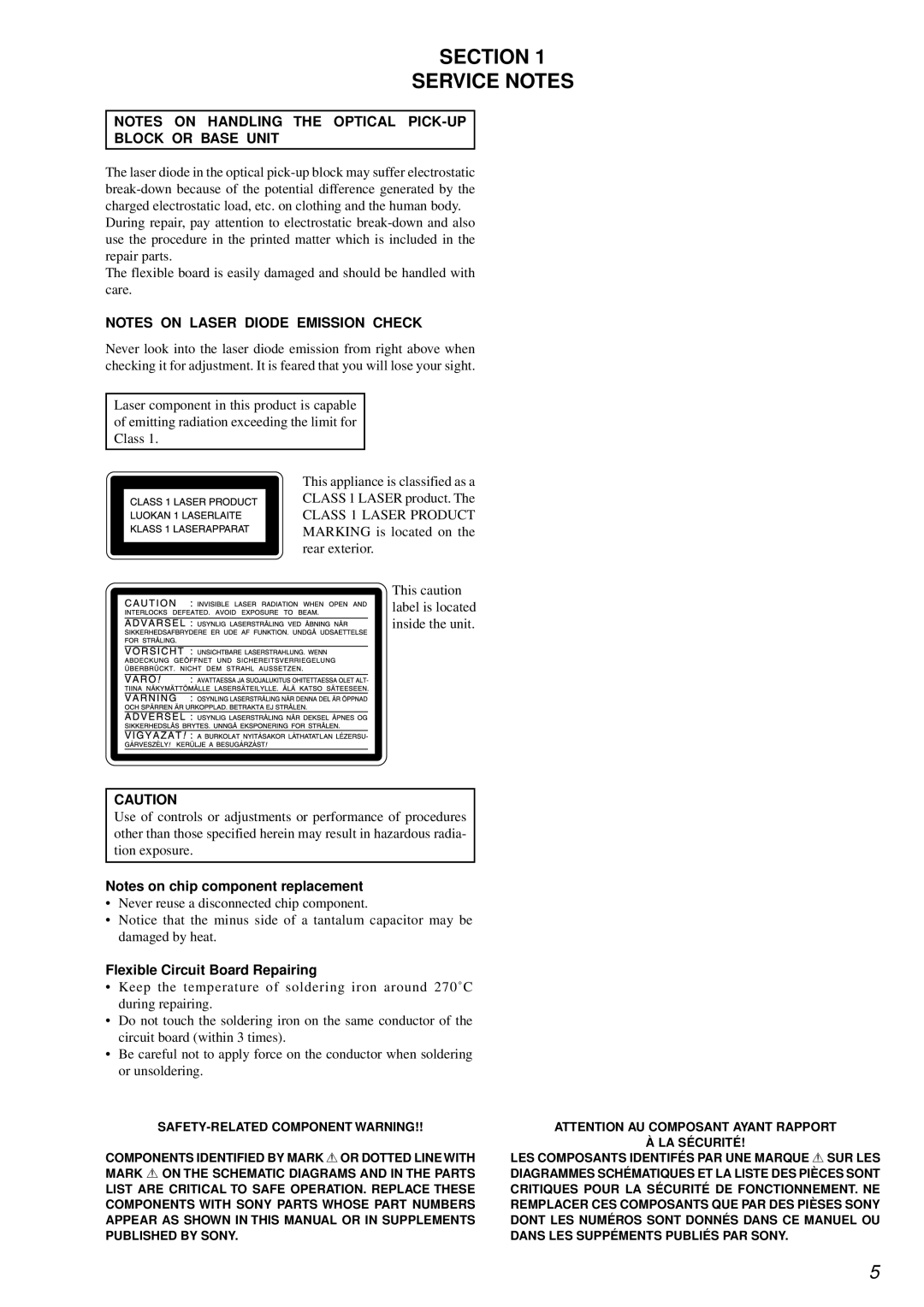 Sony MDS-JE640 specifications Section Service Notes, Flexible Circuit Board Repairing 