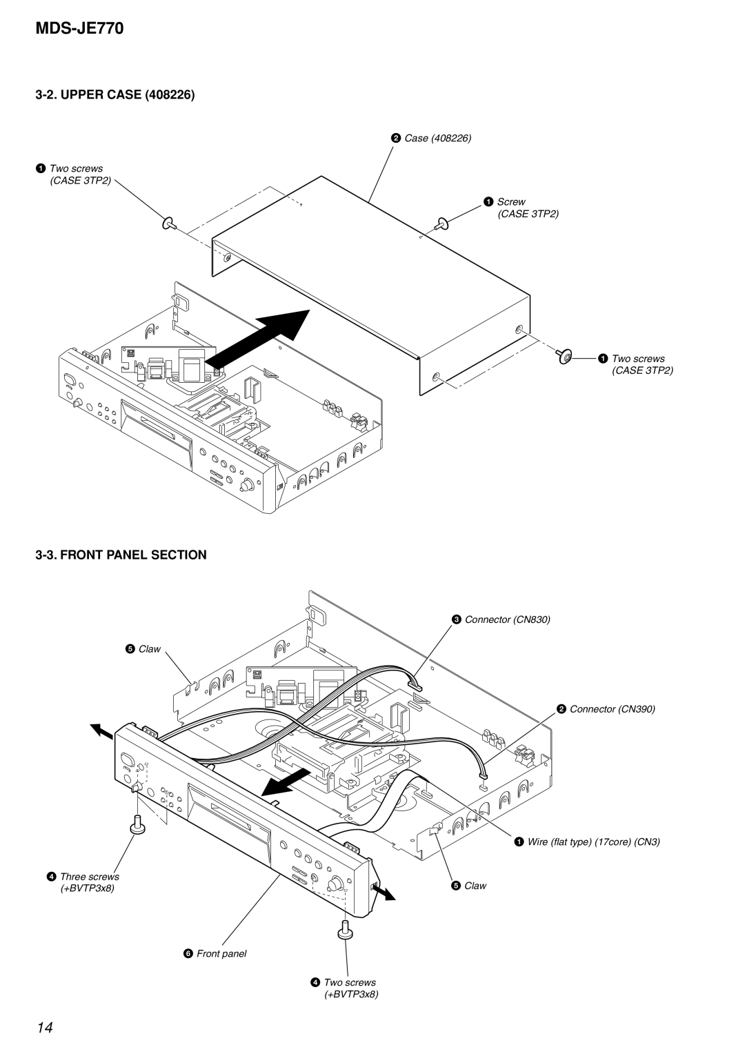 Sony MDS-JE770 specifications Front Panel Section 