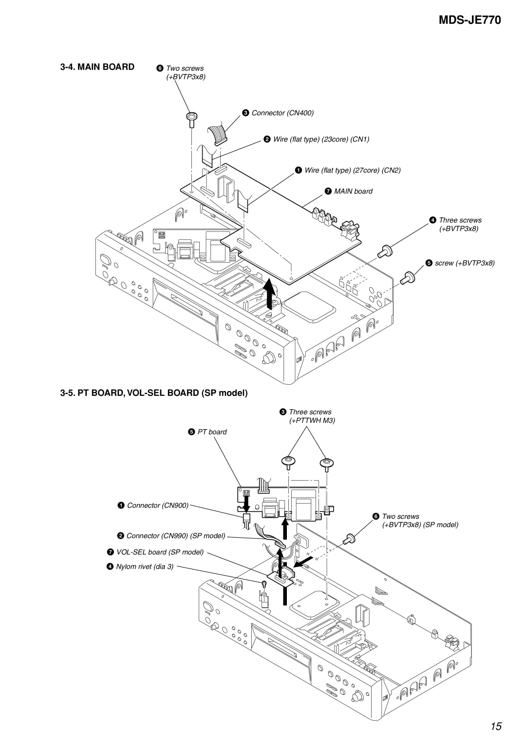 Sony MDS-JE770 specifications Main Board, Two screws 