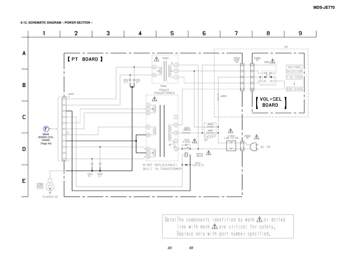 Sony MDS-JE770 specifications Schematic Diagram Power Section, Main 