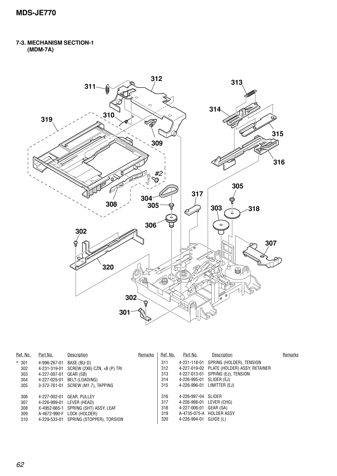 Sony MDS-JE770 specifications Mechanism MDM-7A 