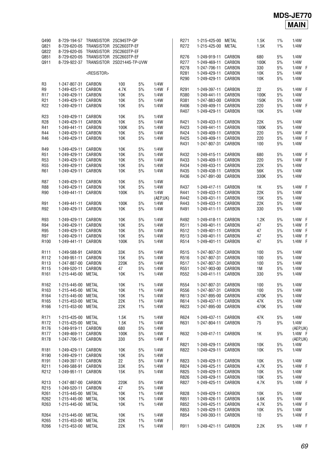 Sony MDS-JE770 specifications 2SD2144S-TP-UVW Resistor 