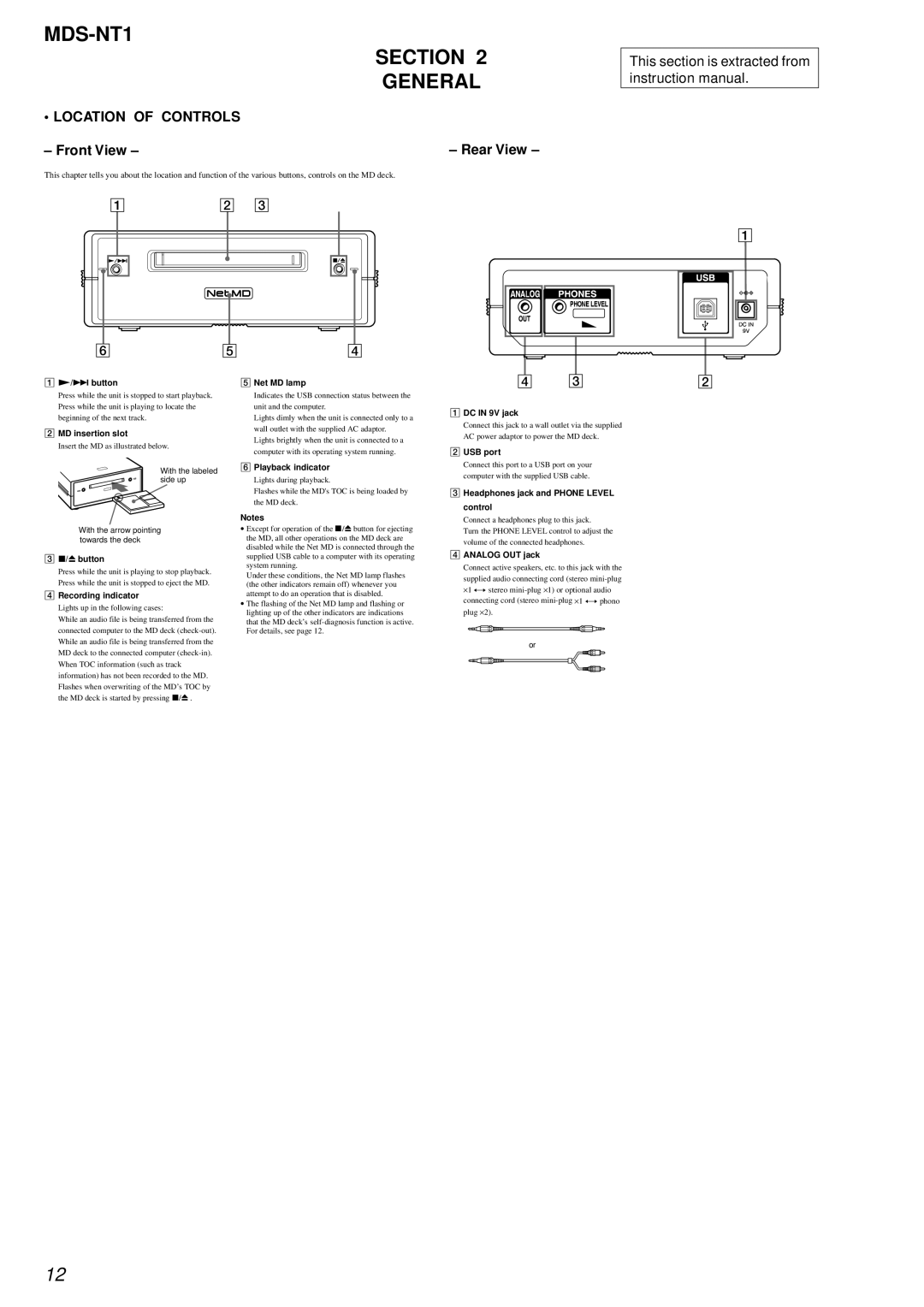 Sony service manual MDS-NT1 Section General, Front View 