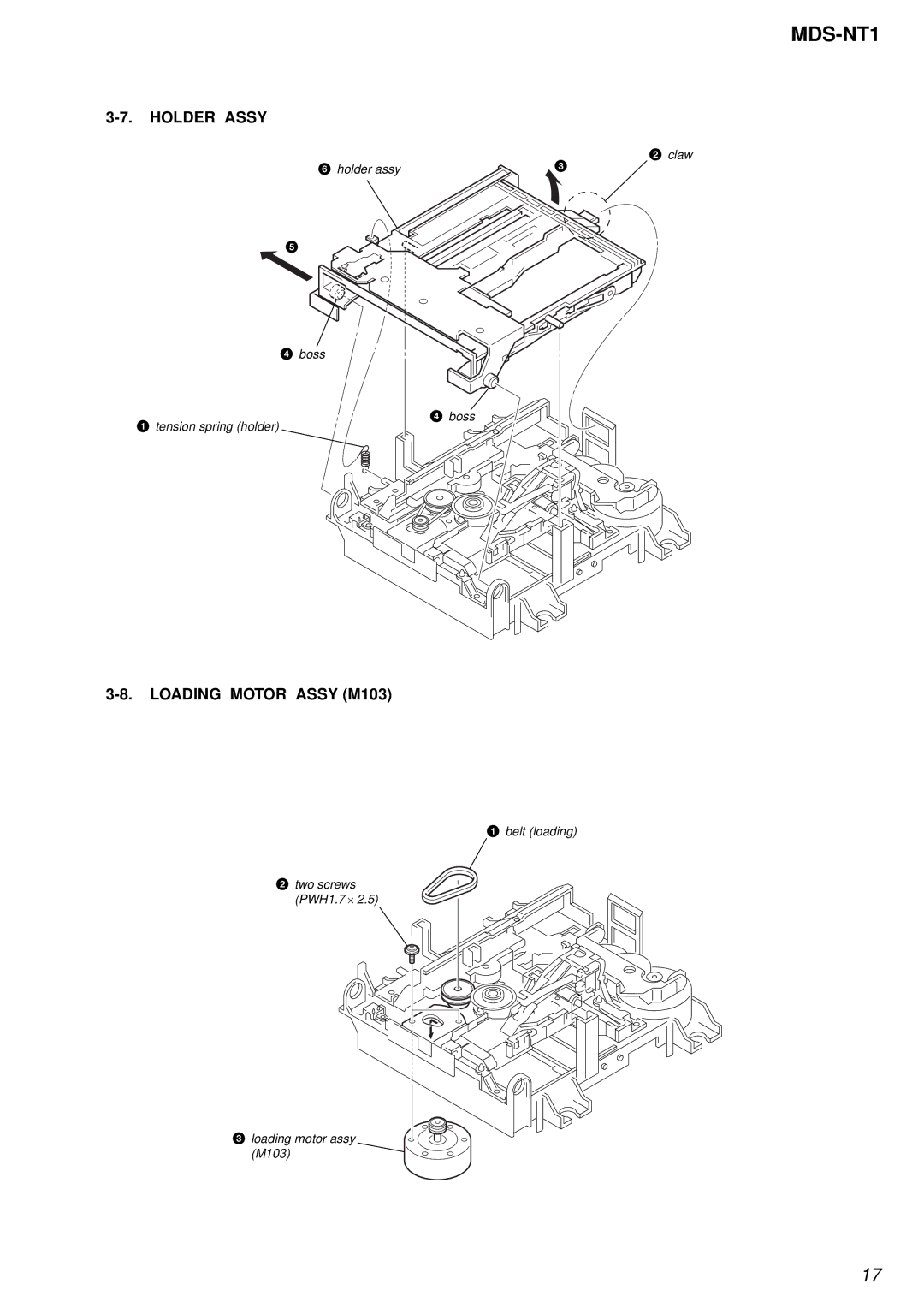 Sony MDS-NT1 service manual Holder Assy, Loading Motor Assy M103 