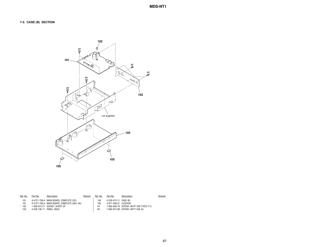 Sony MDS-NT1 service manual Case B Section, 102 101 103, 104 105 