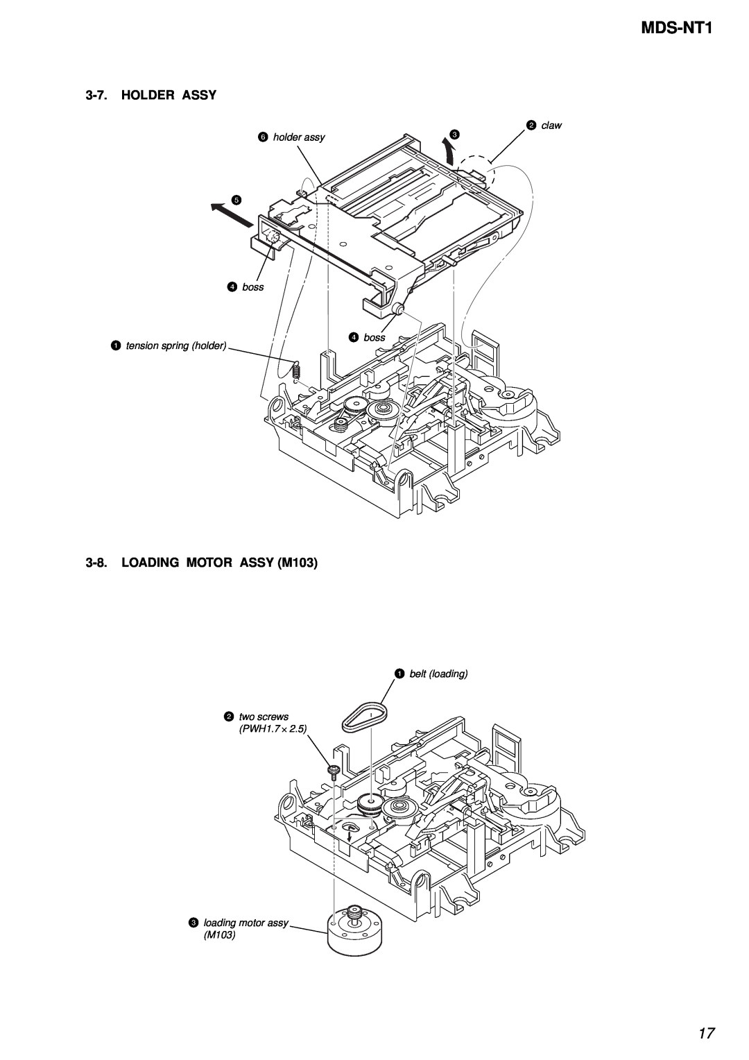 Sony MDS-NT1 service manual Holder Assy, LOADING MOTOR ASSY M103, holder assy 