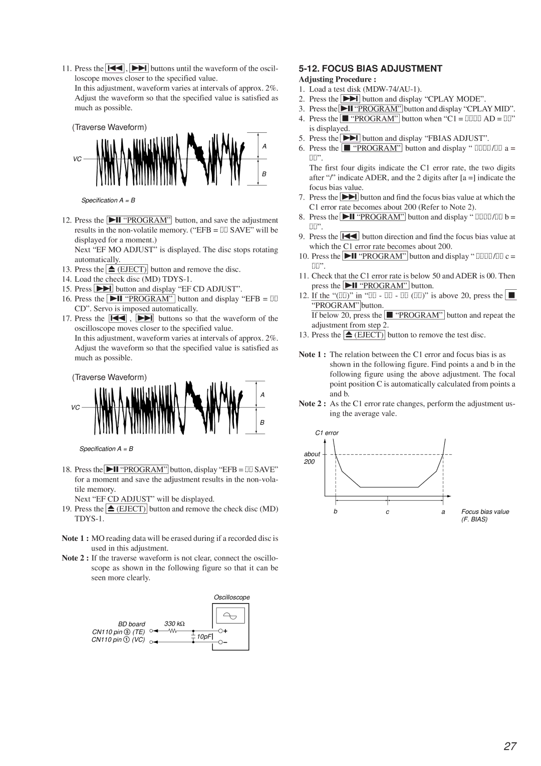 Sony MDS-PC2 service manual Focus Bias Adjustment, 6EJECT 