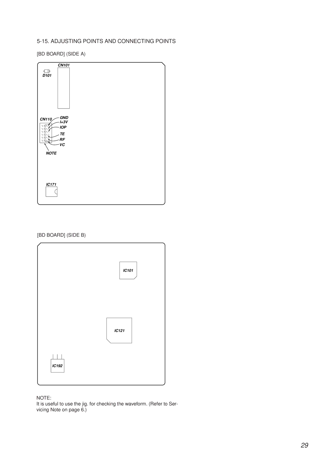 Sony MDS-PC2 service manual Adjusting Points and Connecting Points, BD Board Side B 