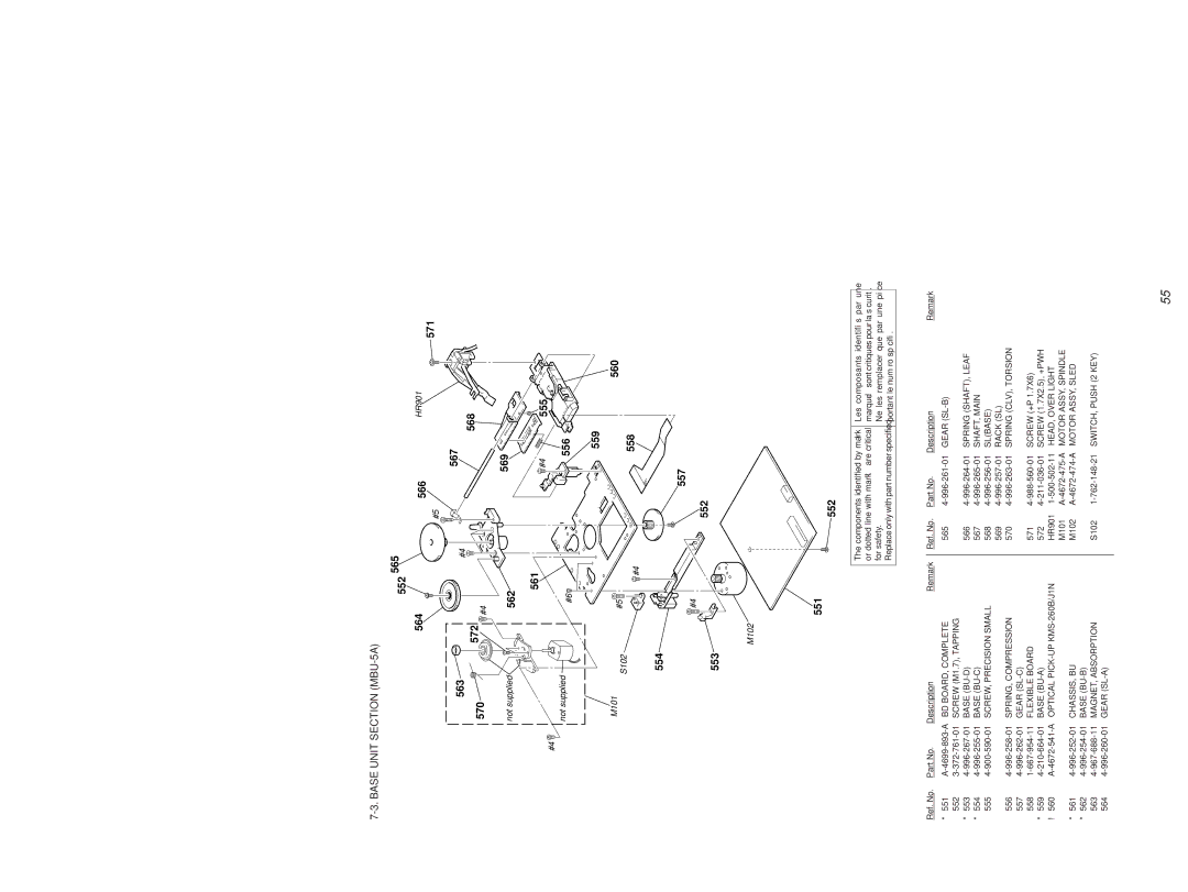 Sony MDS-PC2 service manual Base Unit Section MBU-5A, HEAD, Over Light, Motor ASSY, Sled 