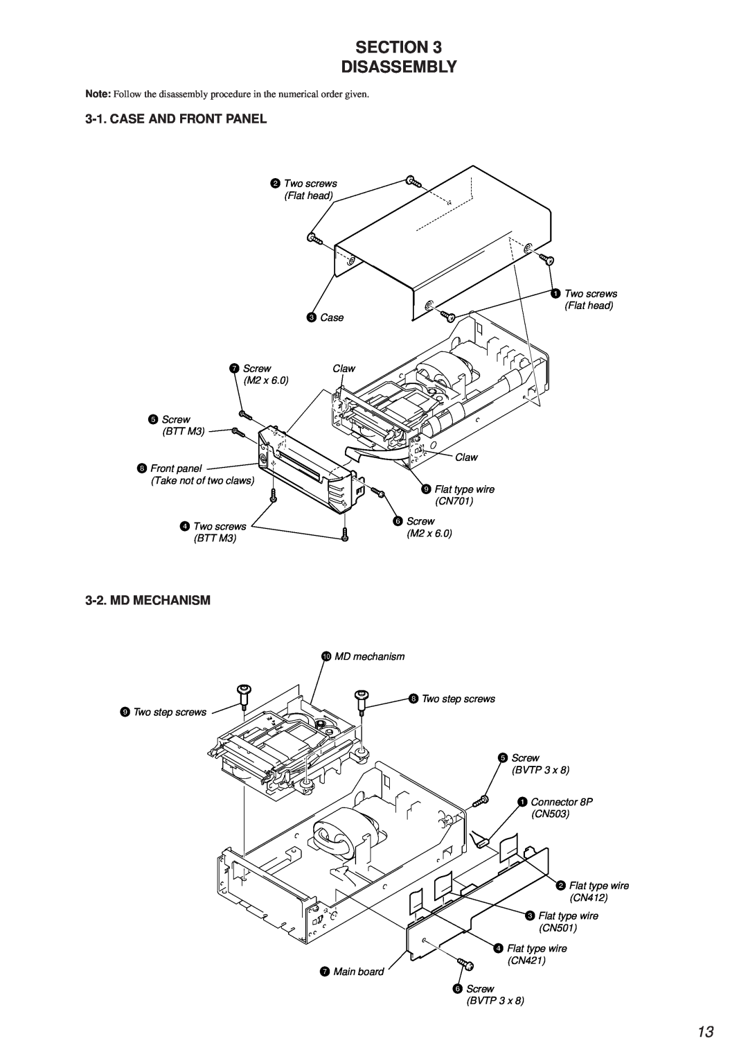 Sony MDS-PC2 service manual Section Disassembly, Case And Front Panel, Md Mechanism 