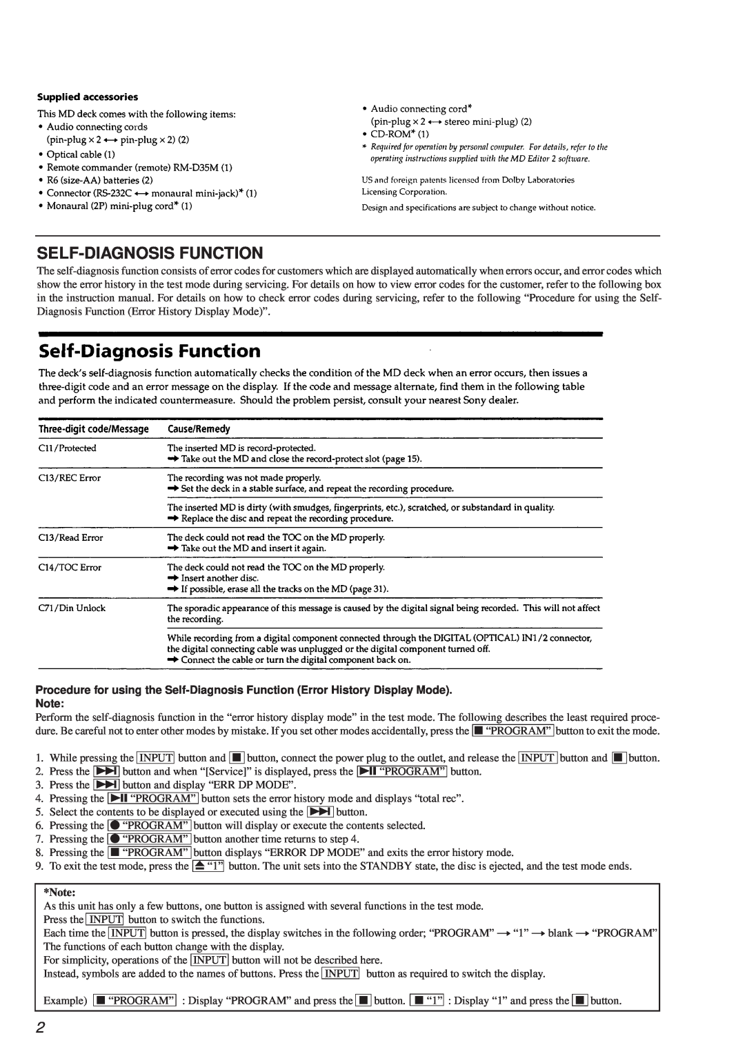 Sony MDS-PC2 service manual Self-Diagnosisfunction 