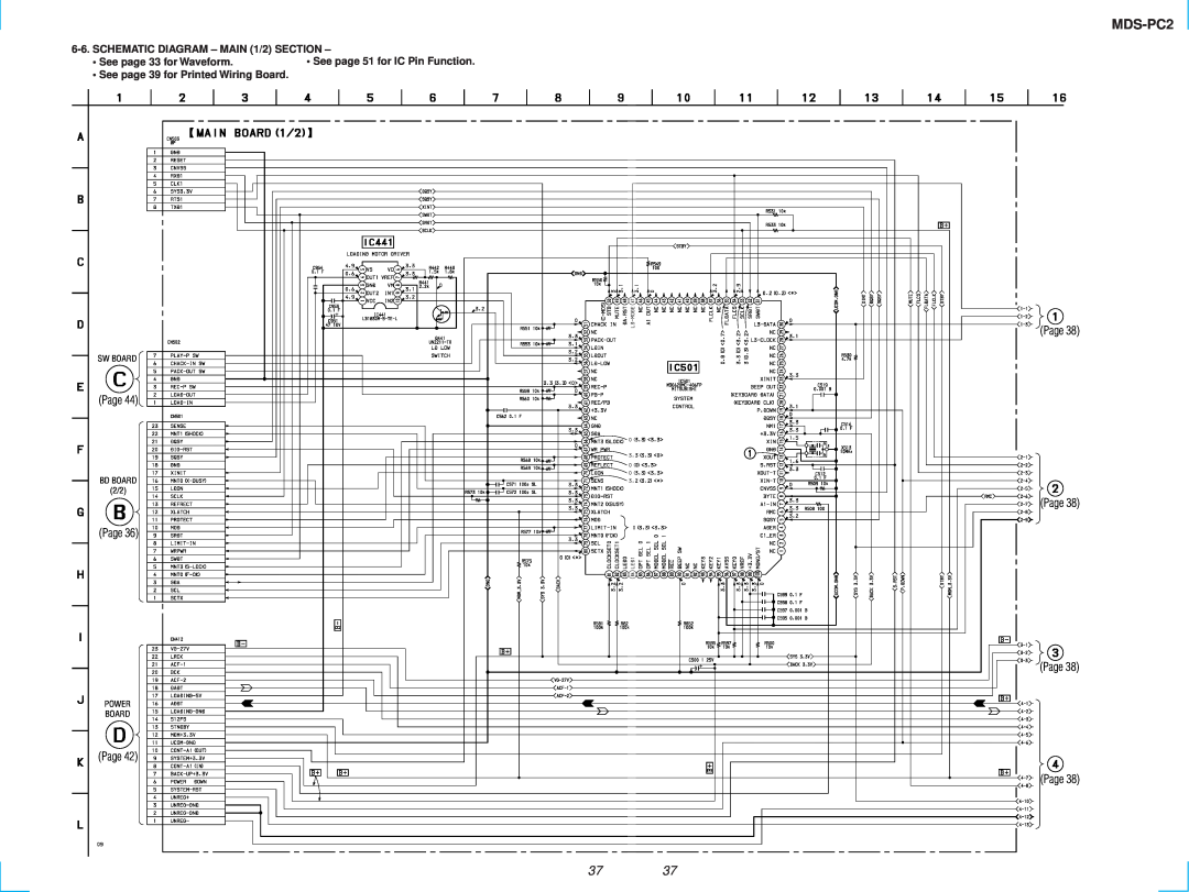 Sony MDS-PC2 service manual SCHEMATIC DIAGRAM - MAIN 1/2 SECTION, See page 39 for Printed Wiring Board 
