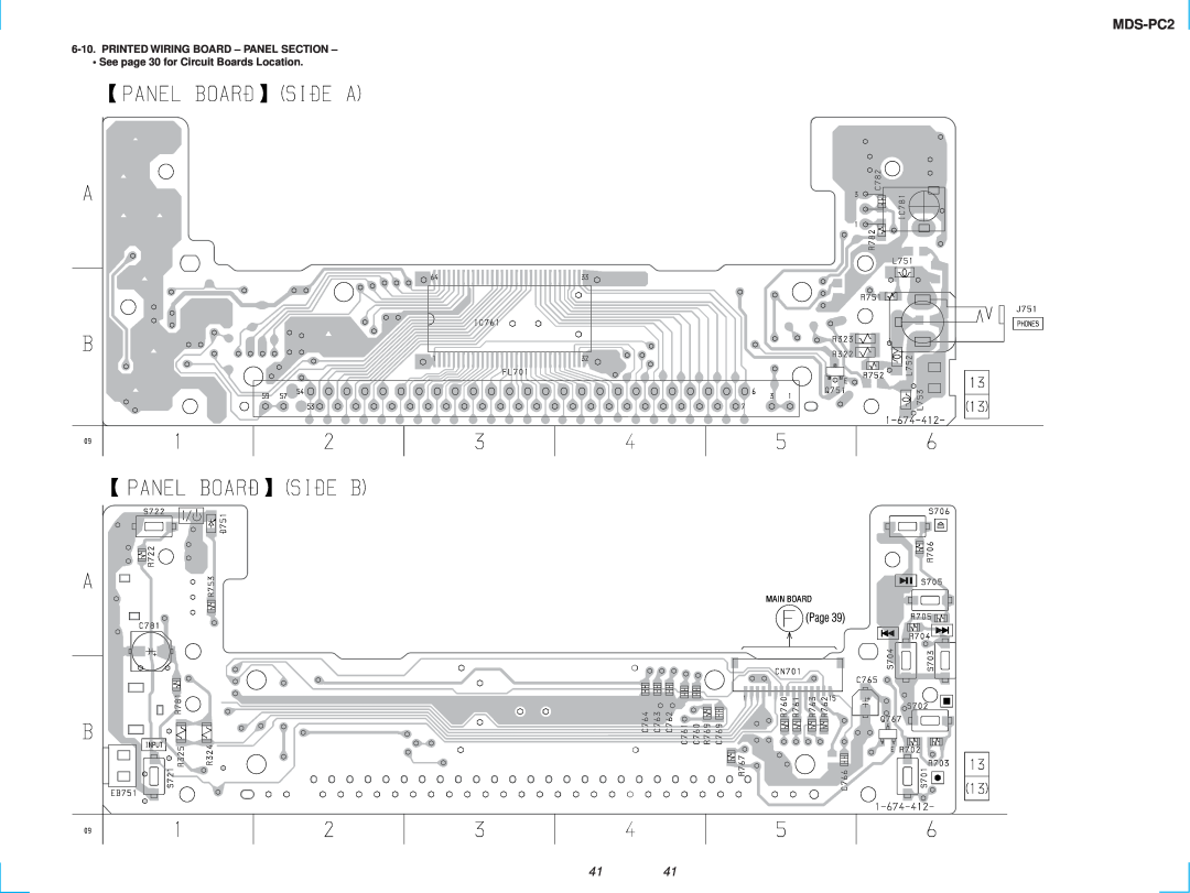 Sony MDS-PC2 service manual Printed Wiring Board - Panel Section, Page, See page 30 for Circuit Boards Location, Main Board 