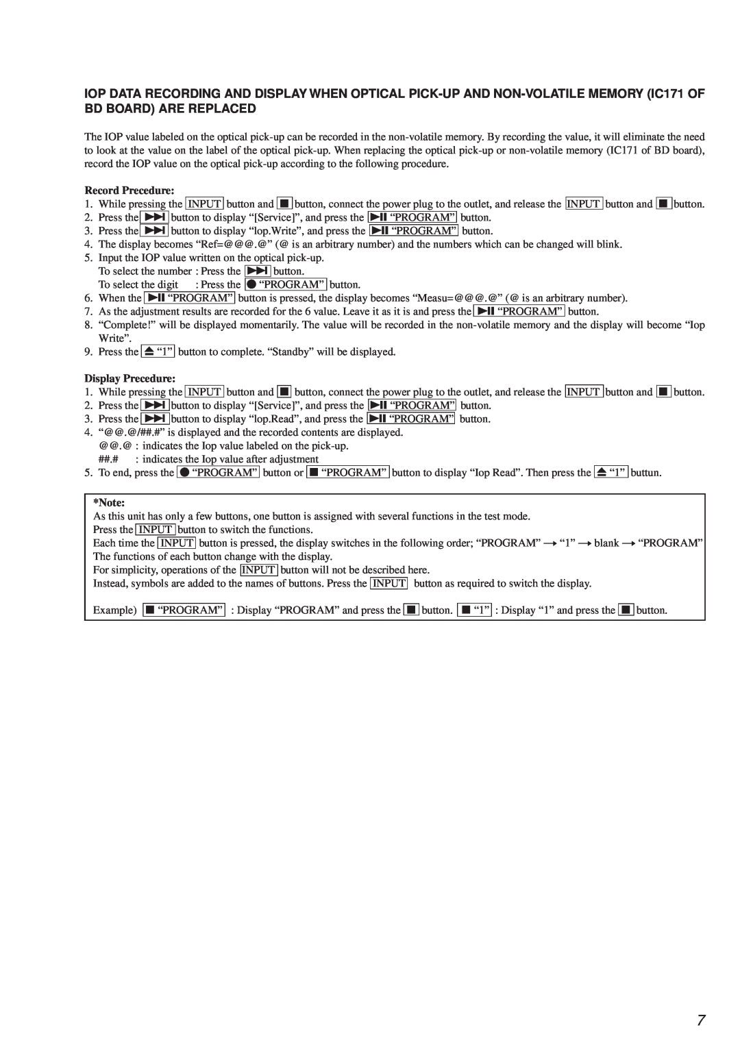 Sony MDS-PC2 service manual Record Precedure, Display Precedure 
