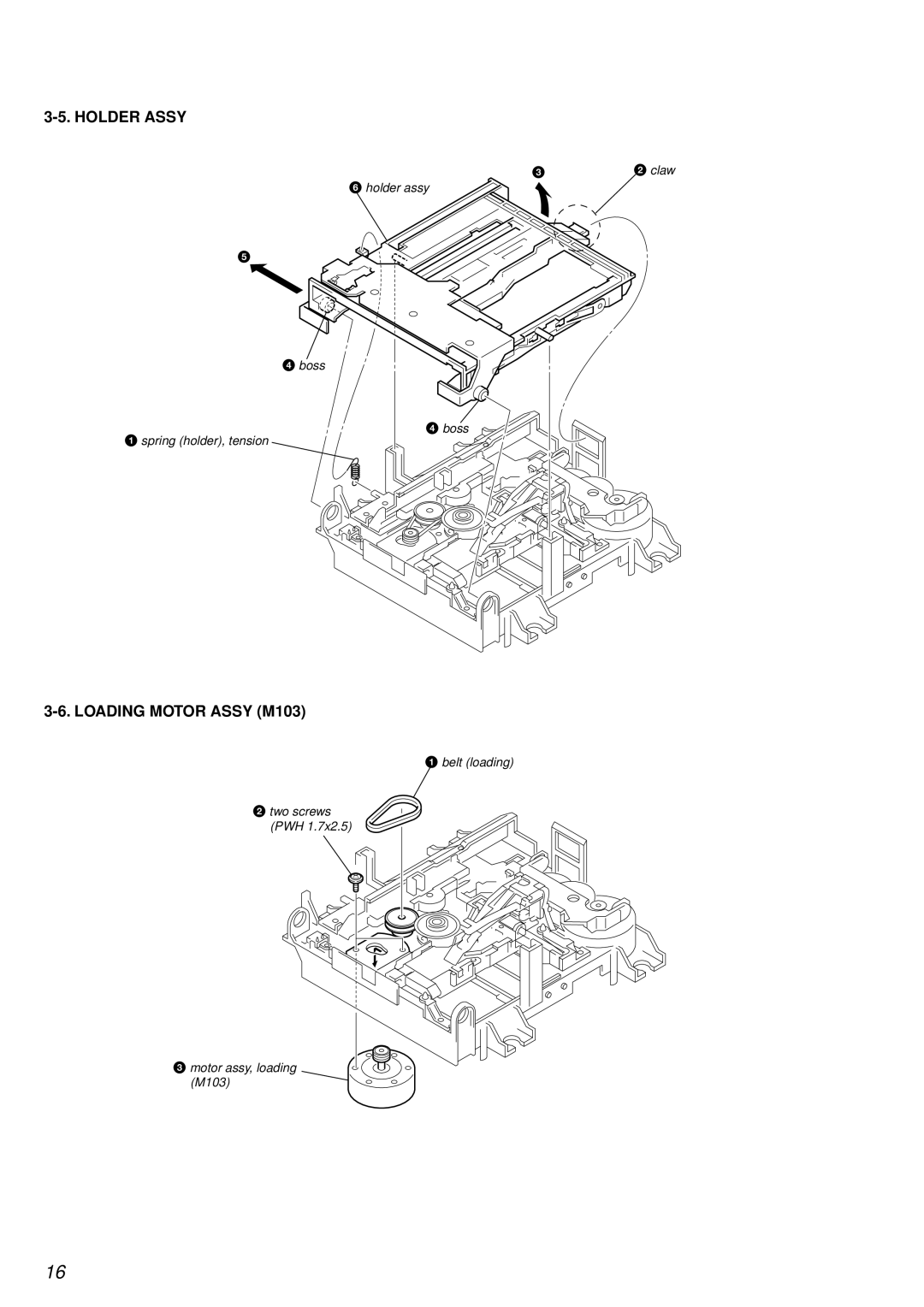 Sony MDS-PC3 specifications Holder Assy, Loading Motor Assy M103 