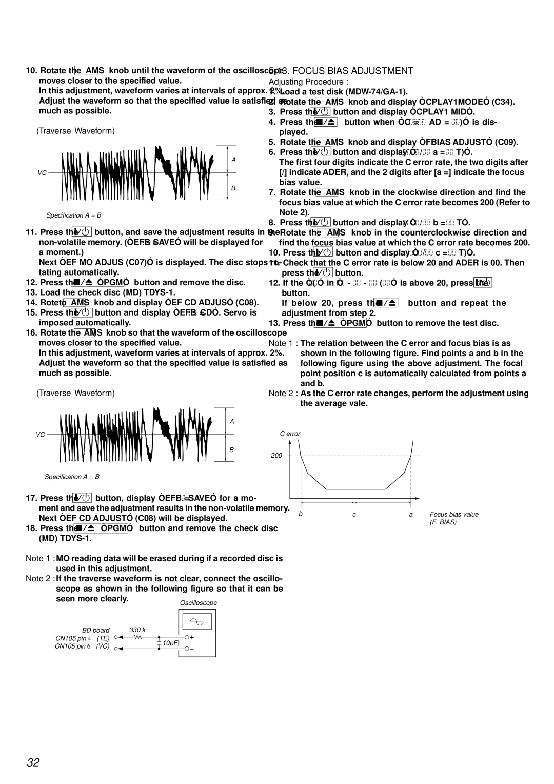 Sony MDS-PC3 specifications Focus Bias Adjustment 