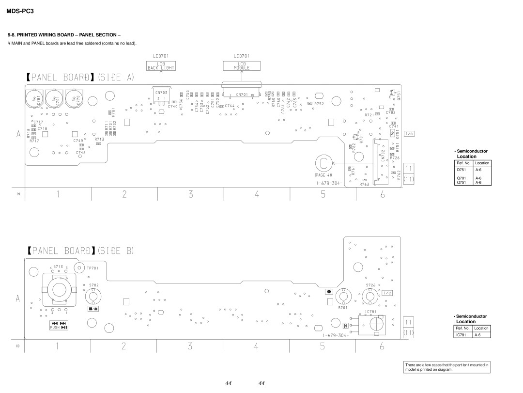 Sony MDS-PC3 specifications Printed Wiring Board Panel Section, Semiconductor 