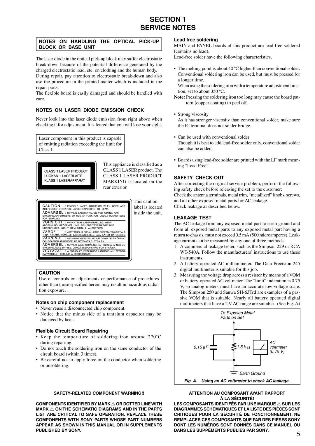 Sony MDS-PC3 specifications Section Service Notes, Flexible Circuit Board Repairing, Lead free soldering 