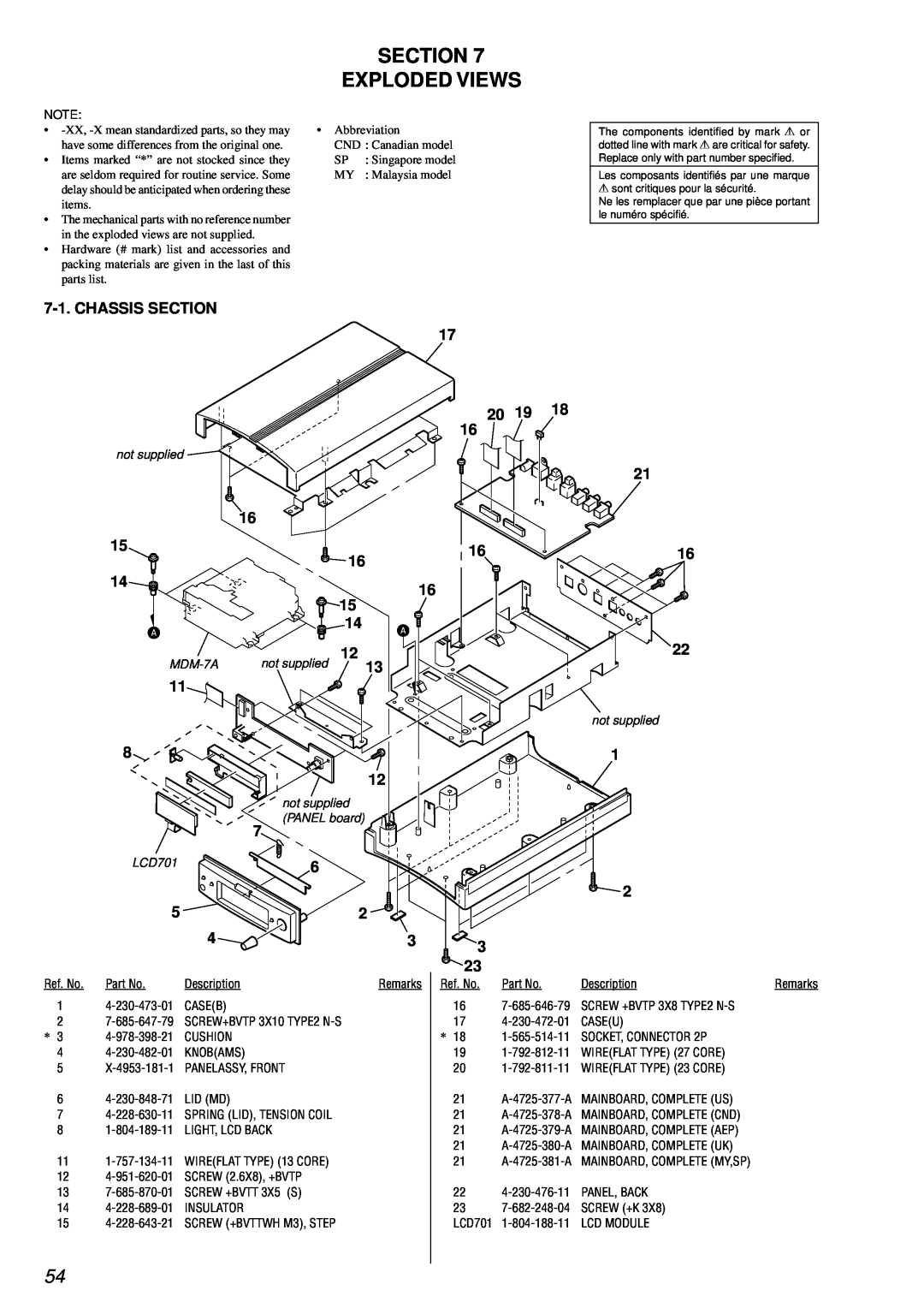 Sony MDS-PC3 specifications Section Exploded Views, Chassis, 11 8, 16 16, 15 14 A, 7 6 2 3, 20 19 16 21, 1 2 3 23 