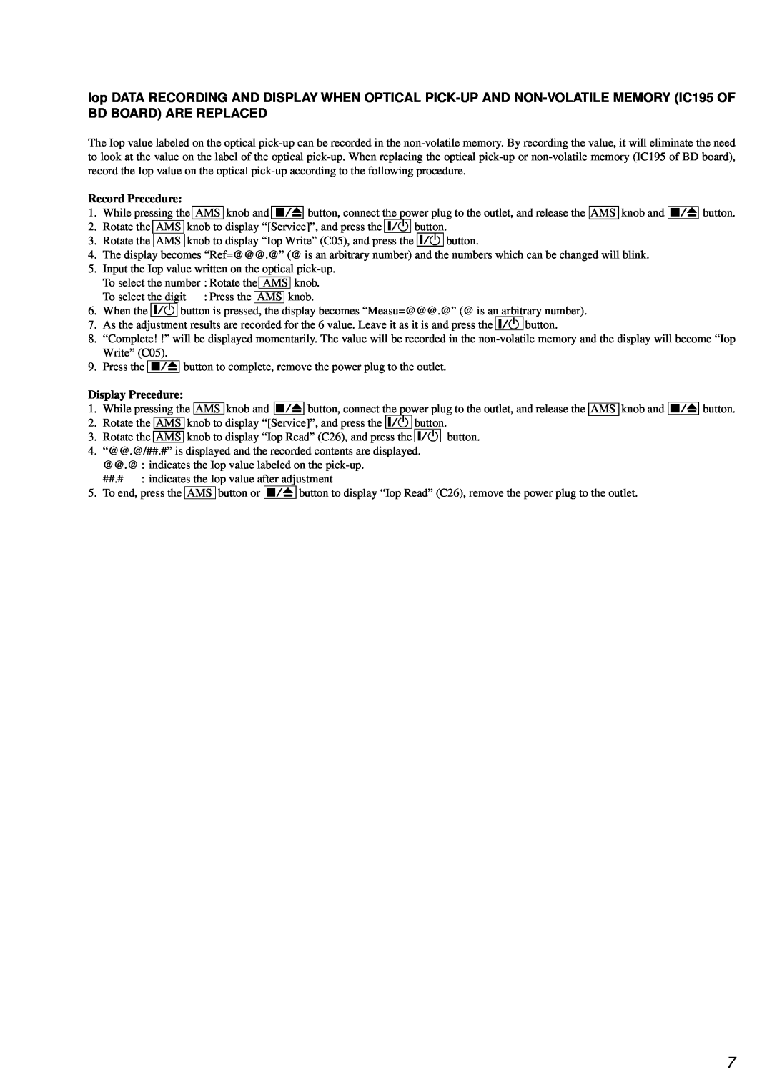 Sony MDS-PC3 specifications Record Precedure, Display Precedure 