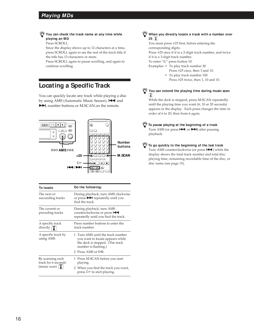 Sony MDS-S37 operating instructions Locating a Specific Track 