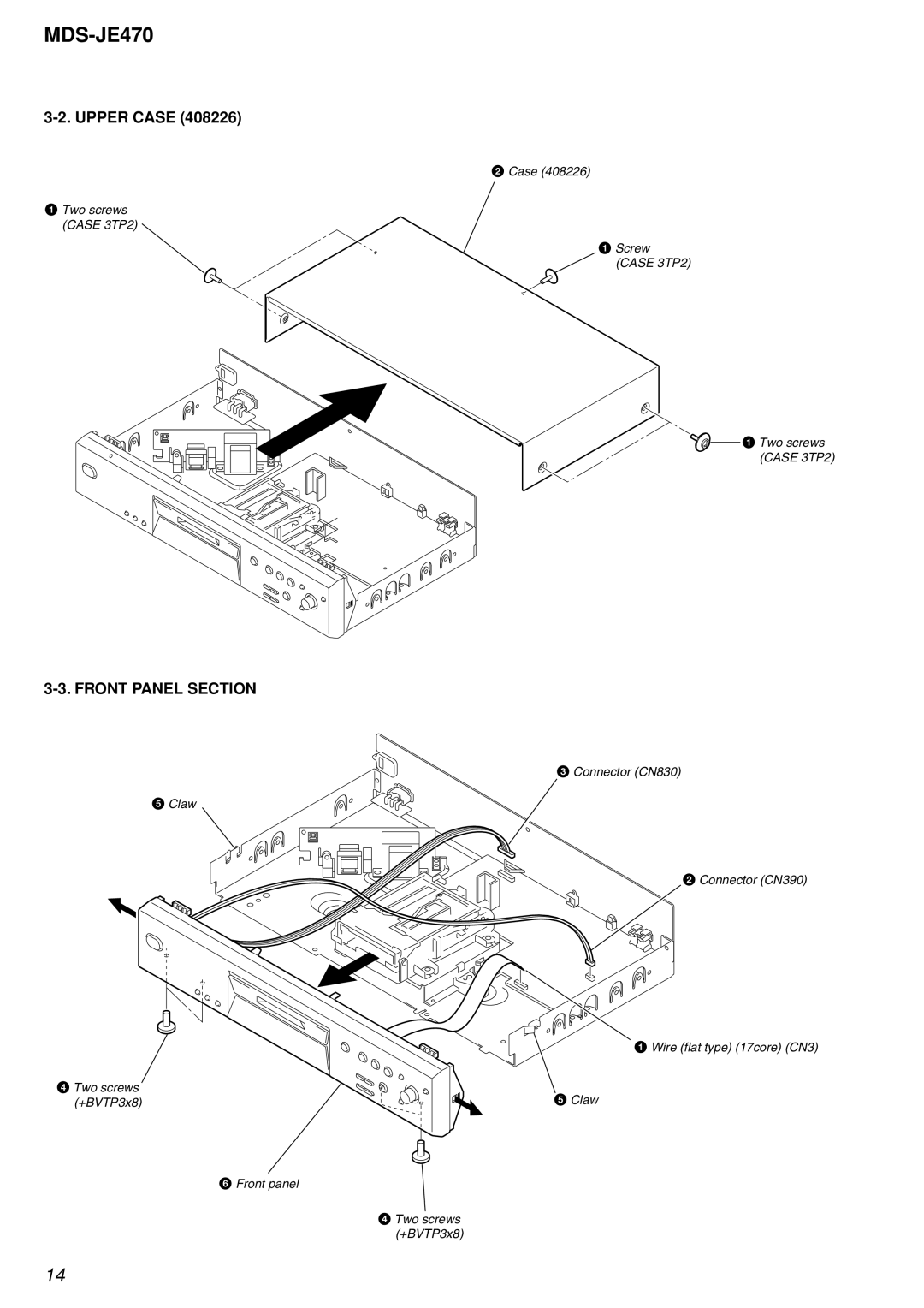 Sony MDS-S50 specifications MDS-JE470, Front Panel Section 