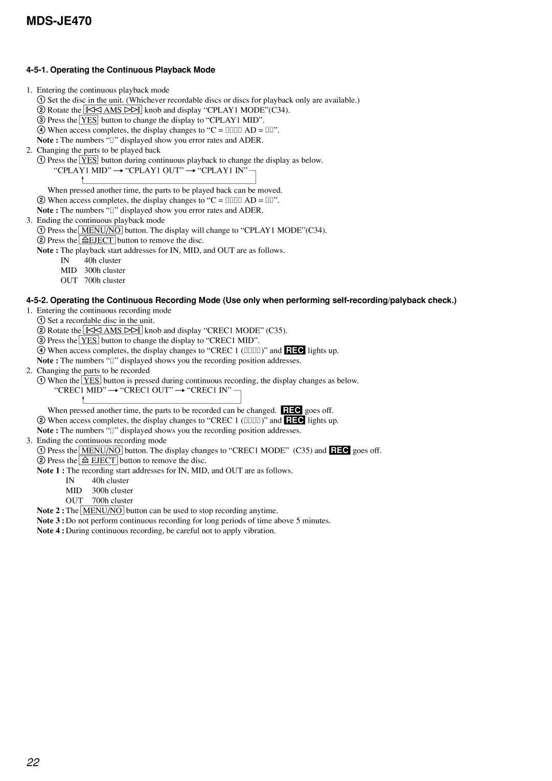 Sony MDS-S50 specifications Operating the Continuous Playback Mode, Menu/No 