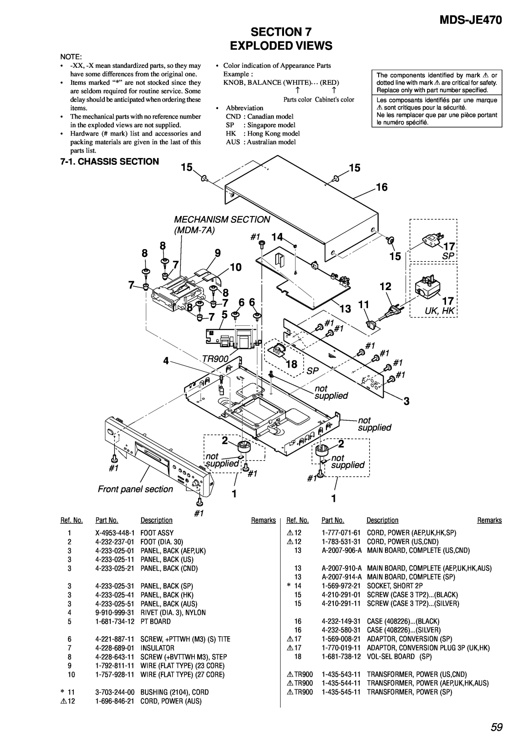 Sony MDS-S50 specifications Section Exploded Views, Chassis Section, MDS-JE470 