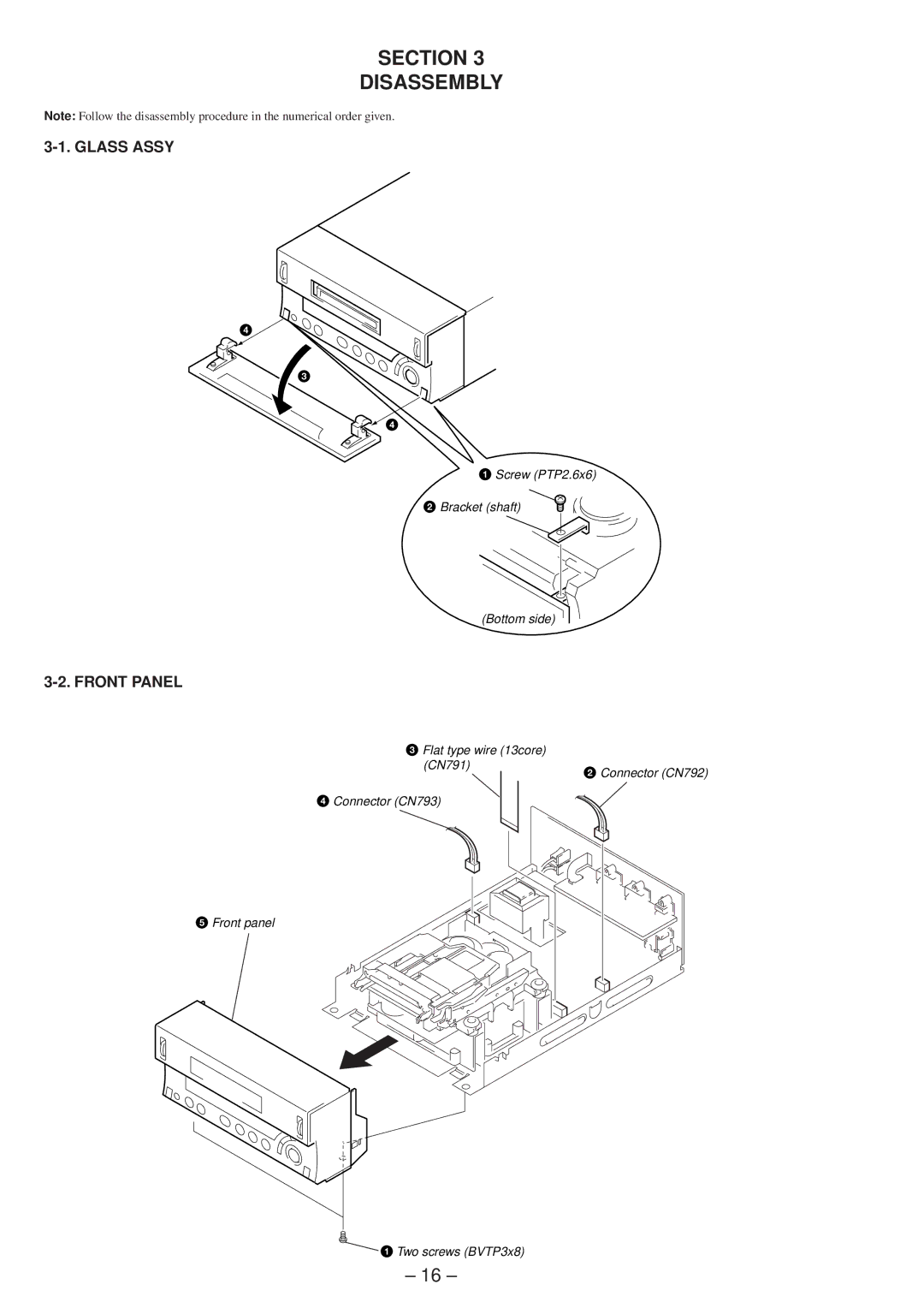 Sony MDS-SD1 service manual Section Disassembly, Glass Assy, Front Panel 