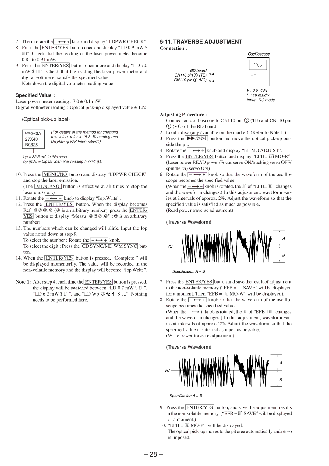 Sony MDS-SD1 service manual Traverse Adjustment, Optical pick-up label 