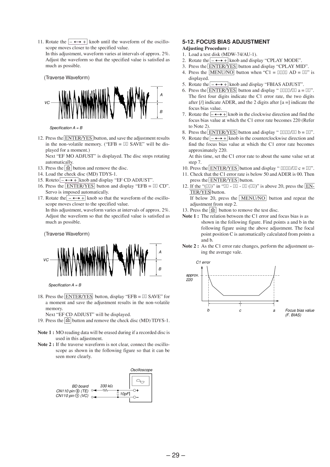 Sony MDS-SD1 service manual Focus Bias Adjustment 