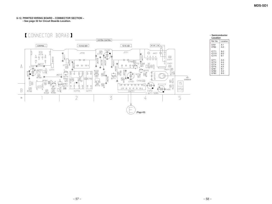 Sony MDS-SD1 service manual Printed Wiring Board Connector Section, System Control To HCD-SD1 