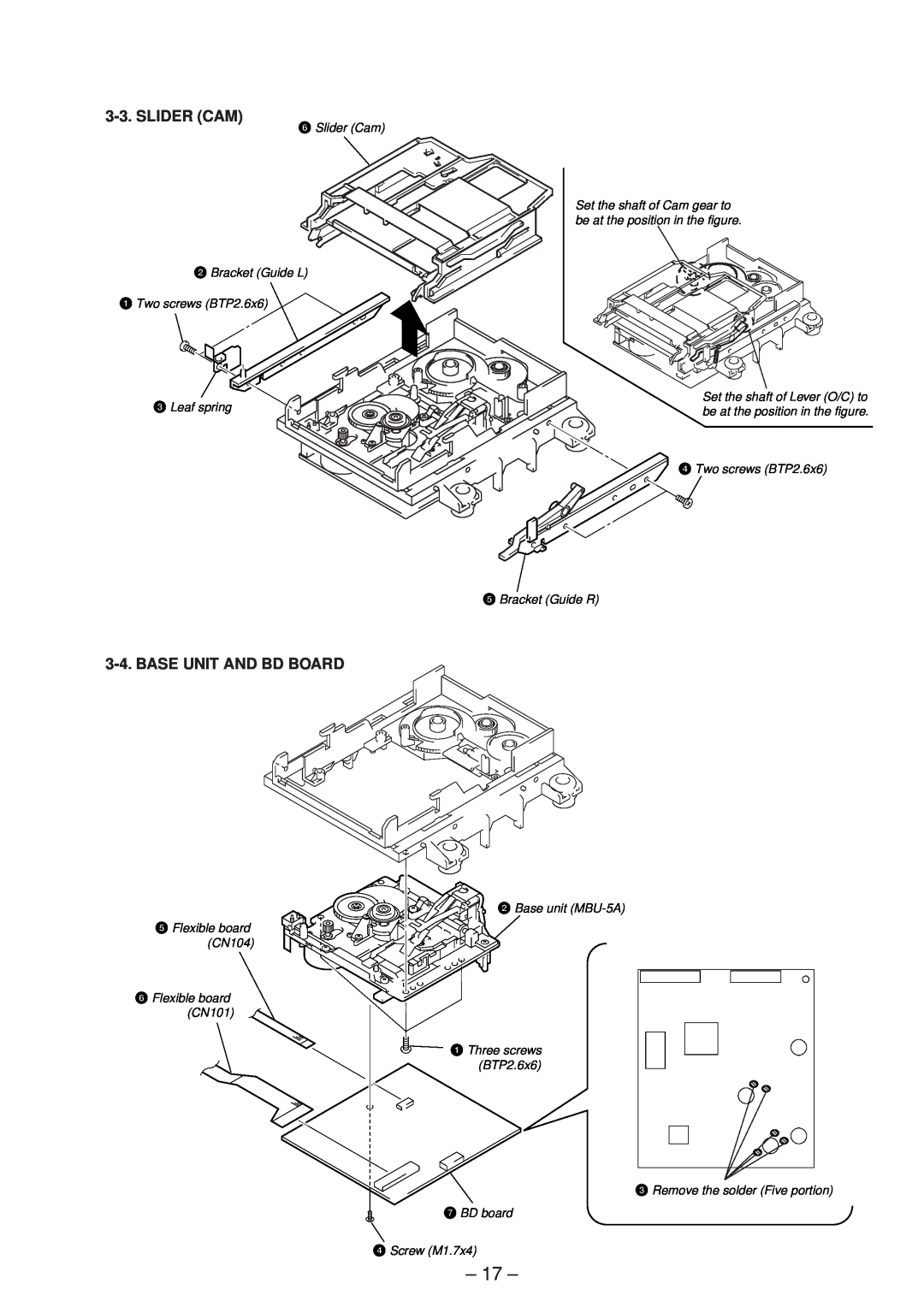 Sony MDS-SD1 service manual Slider Cam, Base Unit And Bd Board 