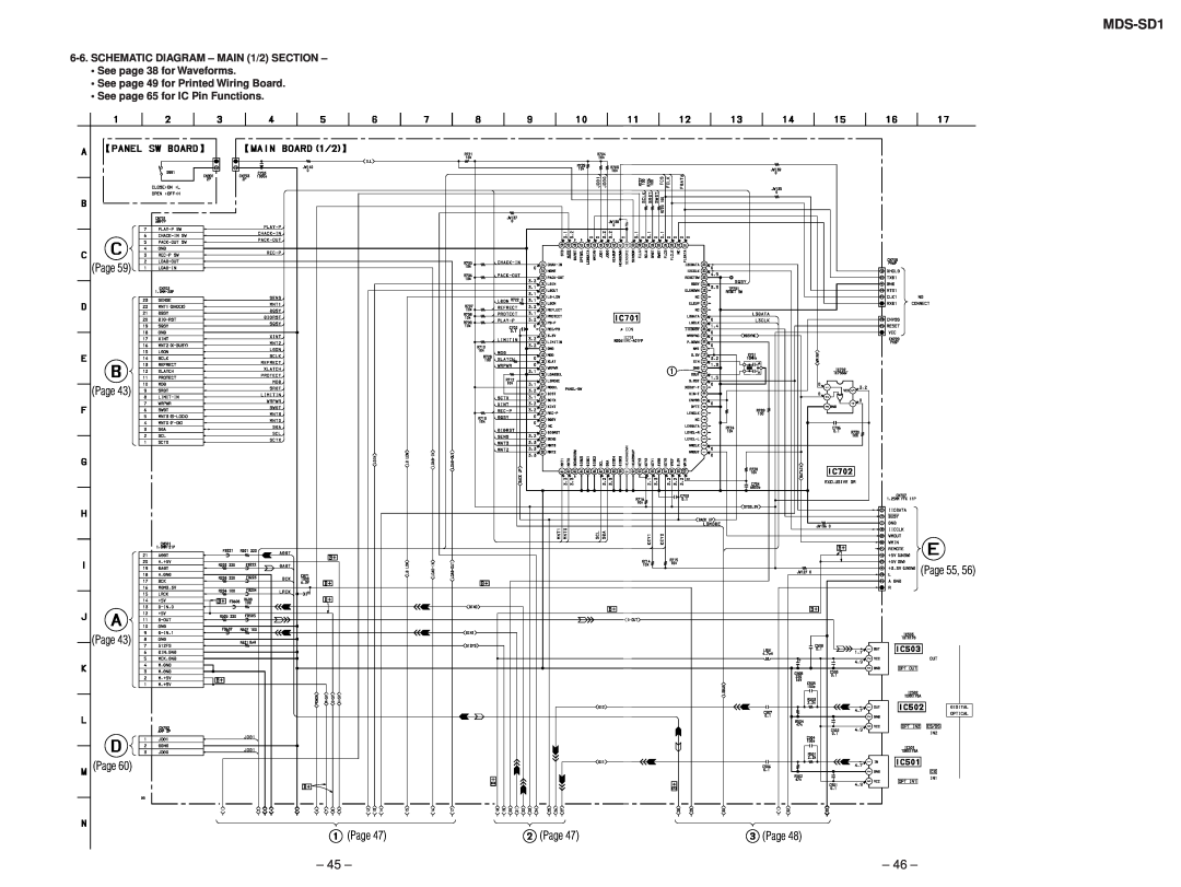 Sony MDS-SD1 service manual Page Page Page Page, SCHEMATIC DIAGRAM - MAIN 1/2 SECTION, See page 49 for Printed Wiring Board 