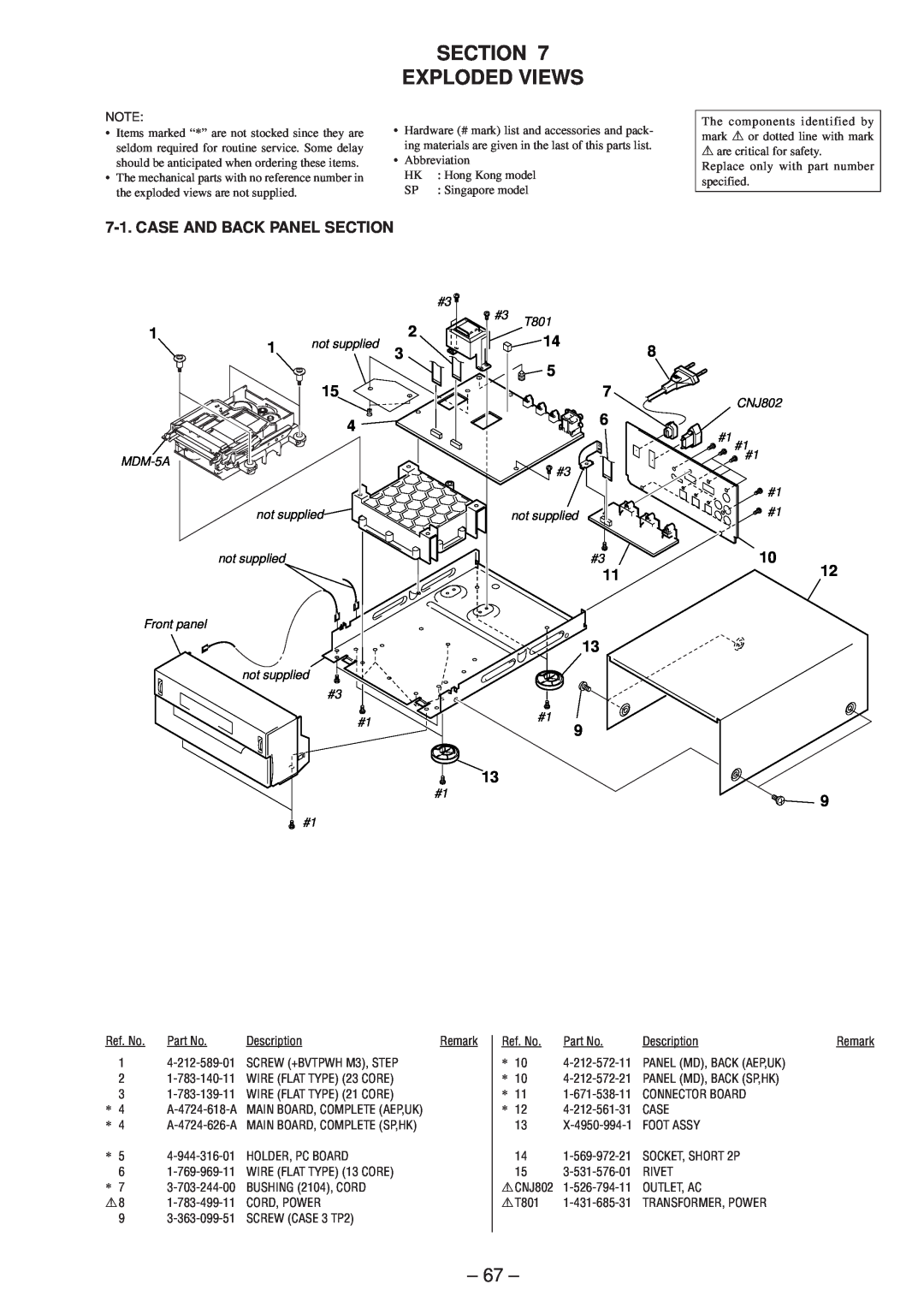 Sony MDS-SD1 service manual Section Exploded Views, Case And Back Panel Section 