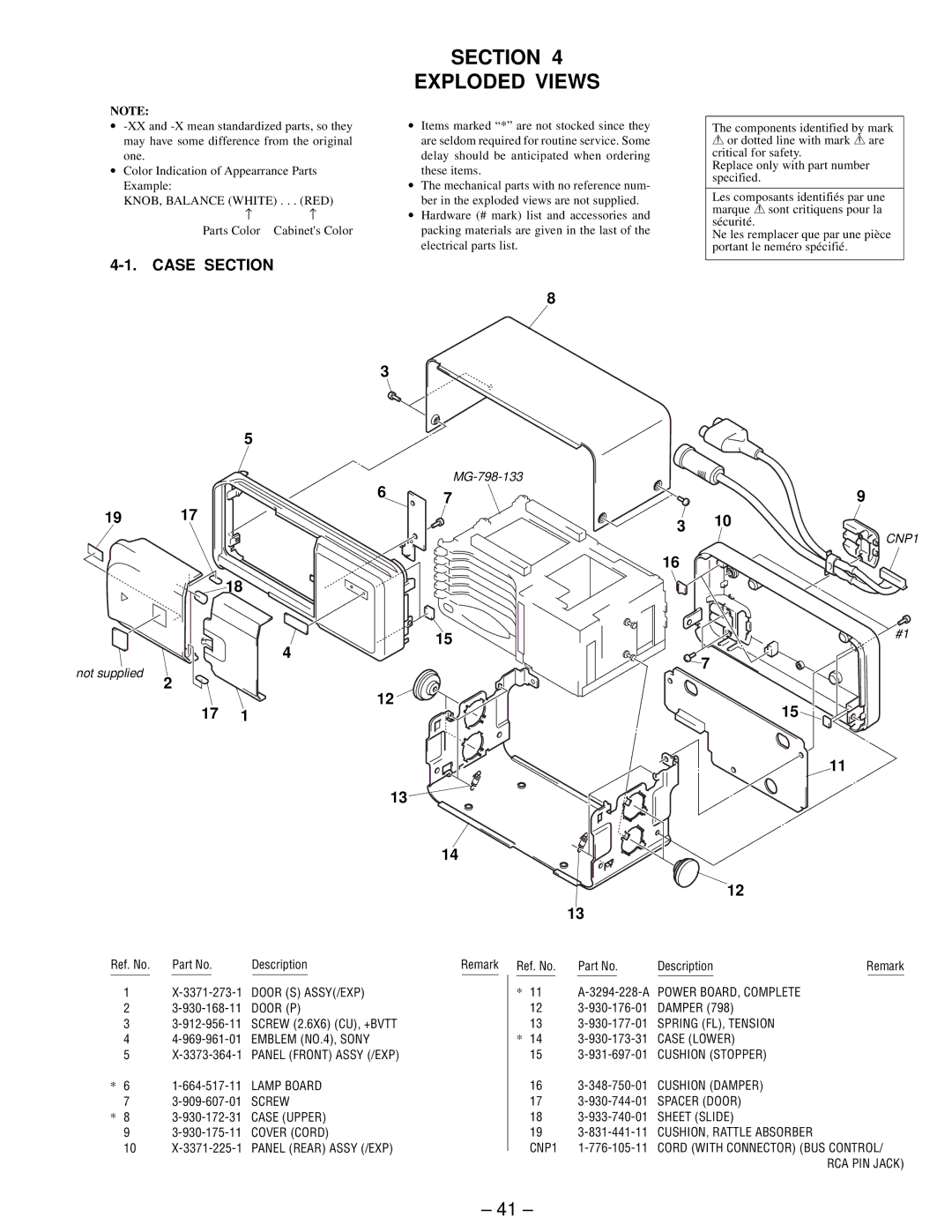 Sony MDX-61 service manual Section Exploded Views, Case Section 