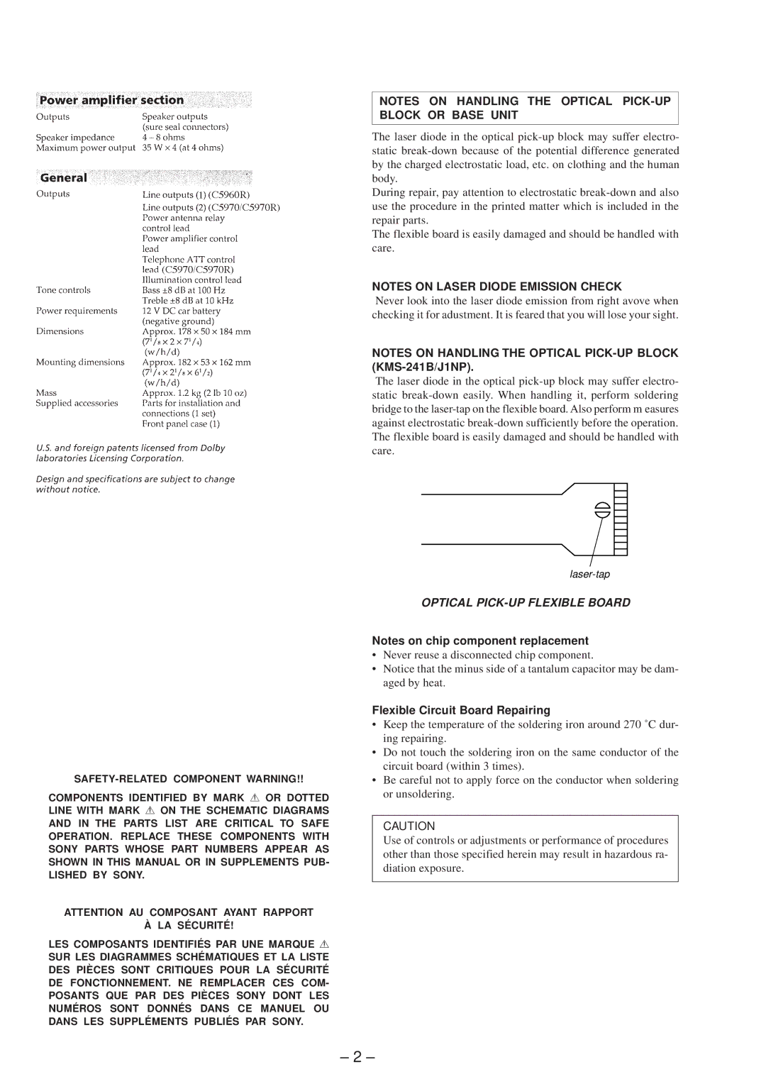 Sony MDX-C5970R service manual Optical PICK-UP Flexible Board, Flexible Circuit Board Repairing 