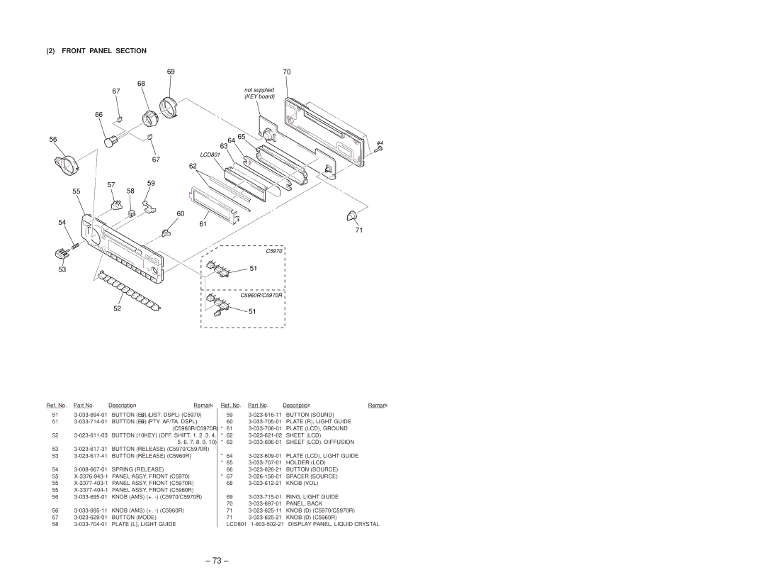 Sony MDX-C5970R service manual Front Panel Section, 5759 5558, LCD801 1-803-502-21 Display PANEL, Liquid Crystal 