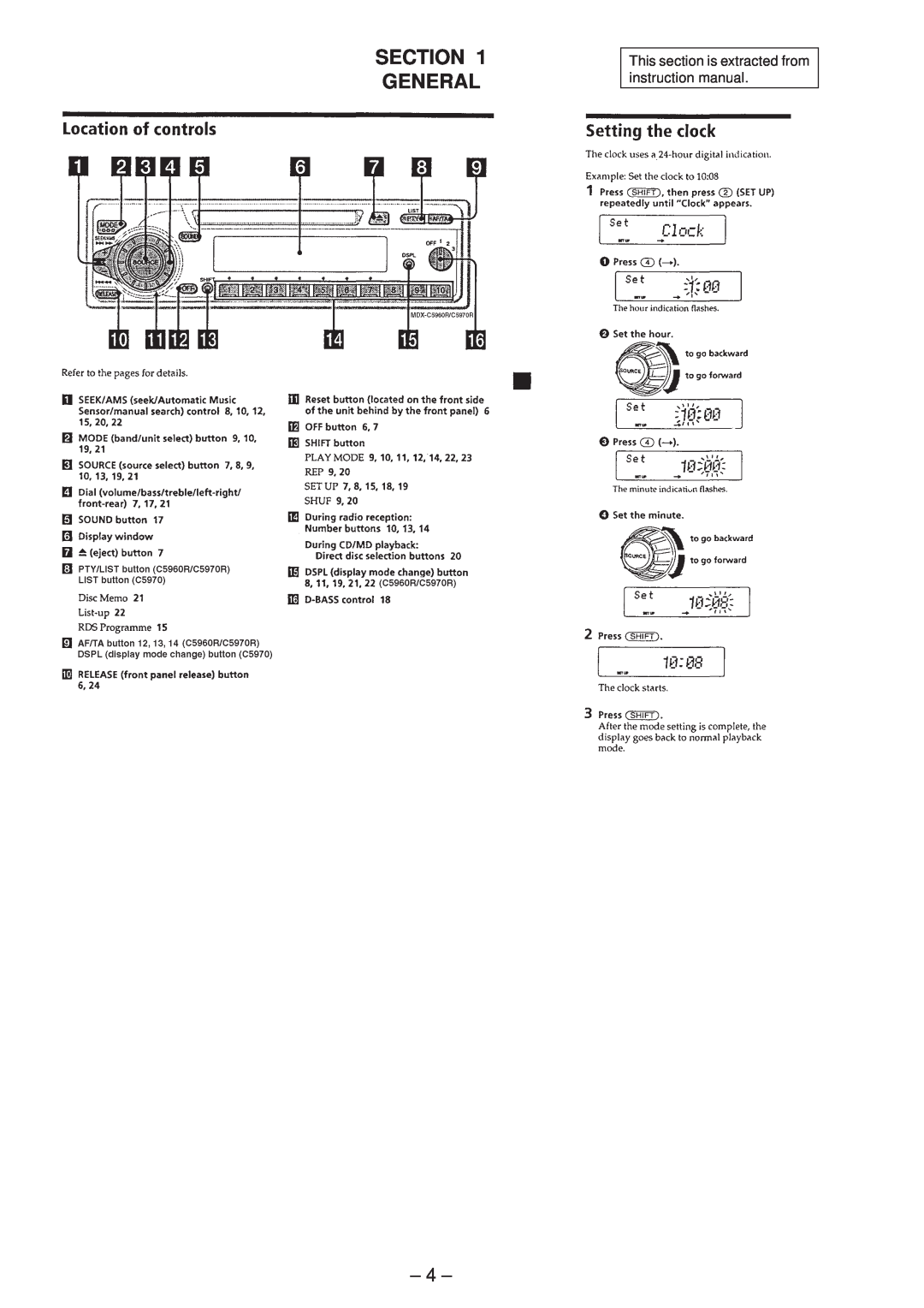 Sony MDX-C5970R service manual Section General, 4, This section is extracted from instruction manual 