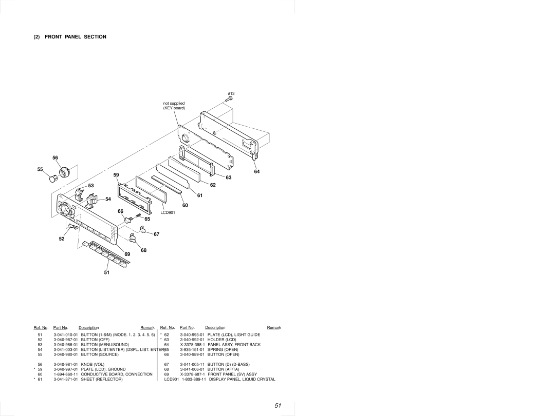 Sony MDX-C6500RV service manual Front Panel Section, 54 3-041-003-01 Button LIST/ENTER DSPL. LIST. Enter 