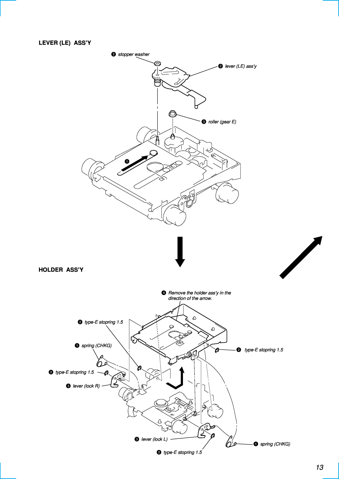 Sony MDX-C6500RV service manual Lever Le Ass’Y, Holder Ass’Y, 2stopper washer 2 lever LE ass’y 3 roller gear E 