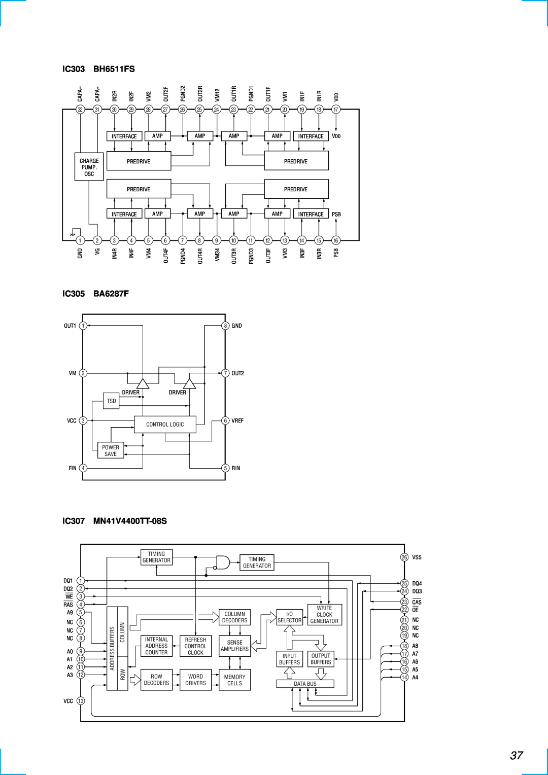 Sony MDX-C6500RV service manual IC303, BH6511FS, IC305, BA6287F, IC307, MN41V4400TT-08S 
