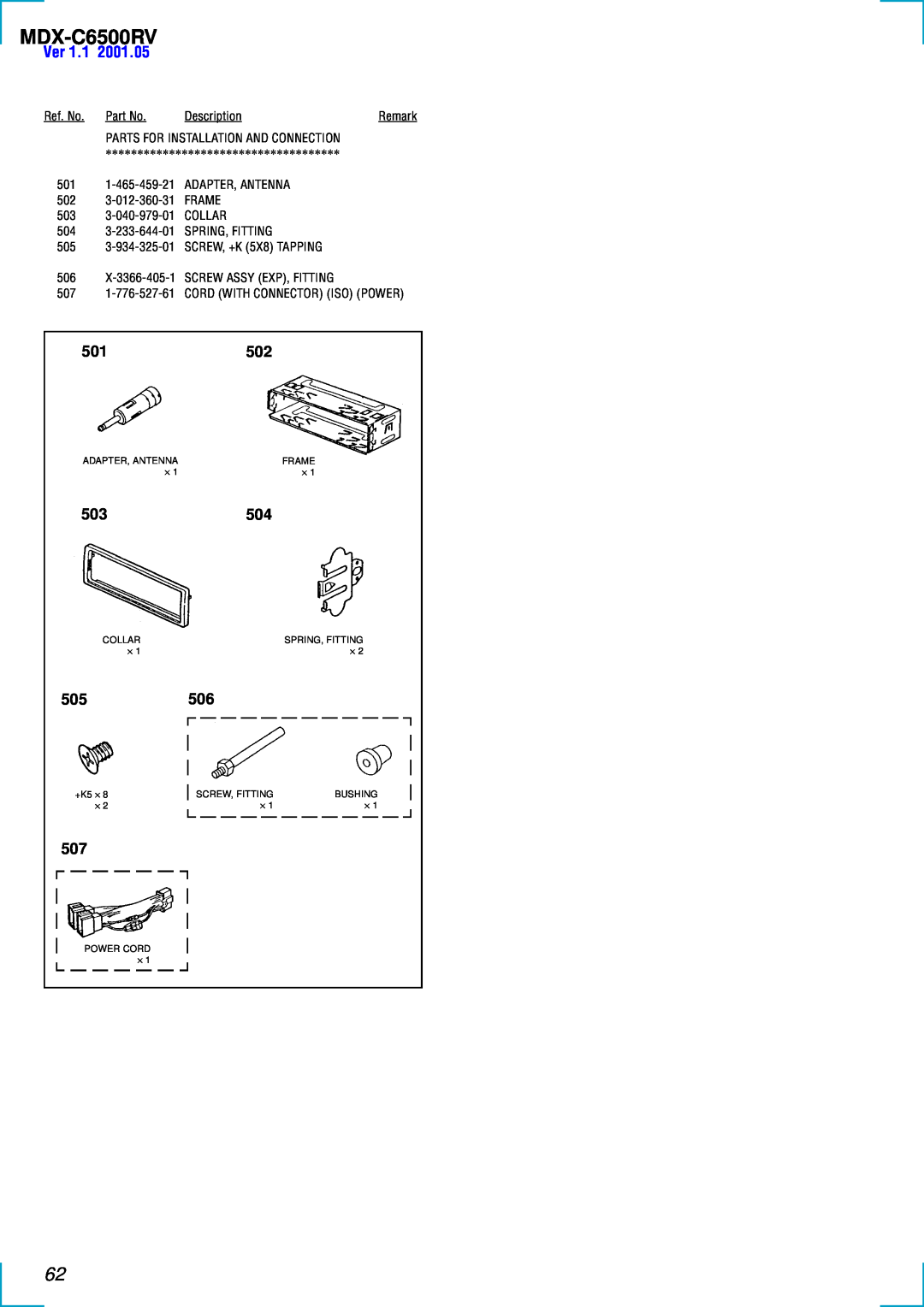 Sony MDX-C6500RV service manual 501502, 503504, 505506, Ver 