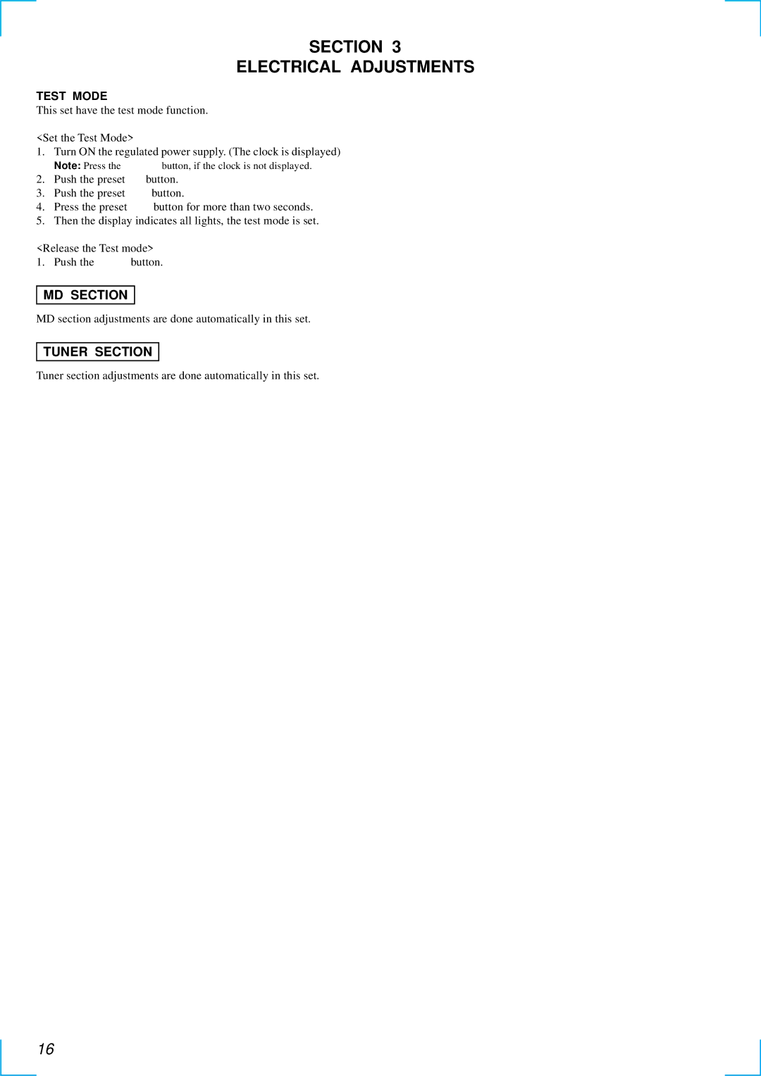 Sony MDX-C6500RX service manual Section Electrical Adjustments, MD Section, Tuner Section 