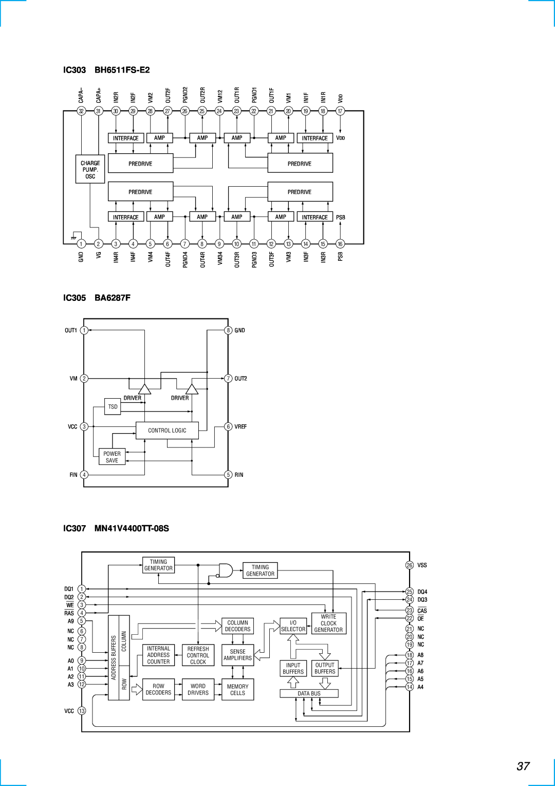 Sony MDX-C6500RX service manual IC303, BH6511FS-E2, IC305, BA6287F, IC307, MN41V4400TT-08S 