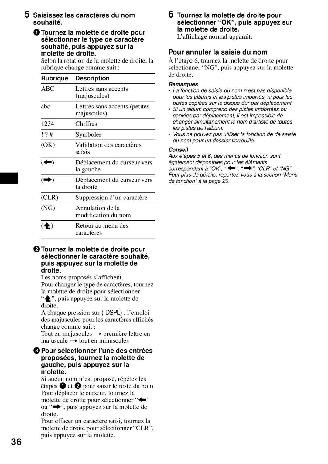 Sony MEX-1HD operating instructions Pour annuler la saisie du nom, Annulation de la, Modification du nom 