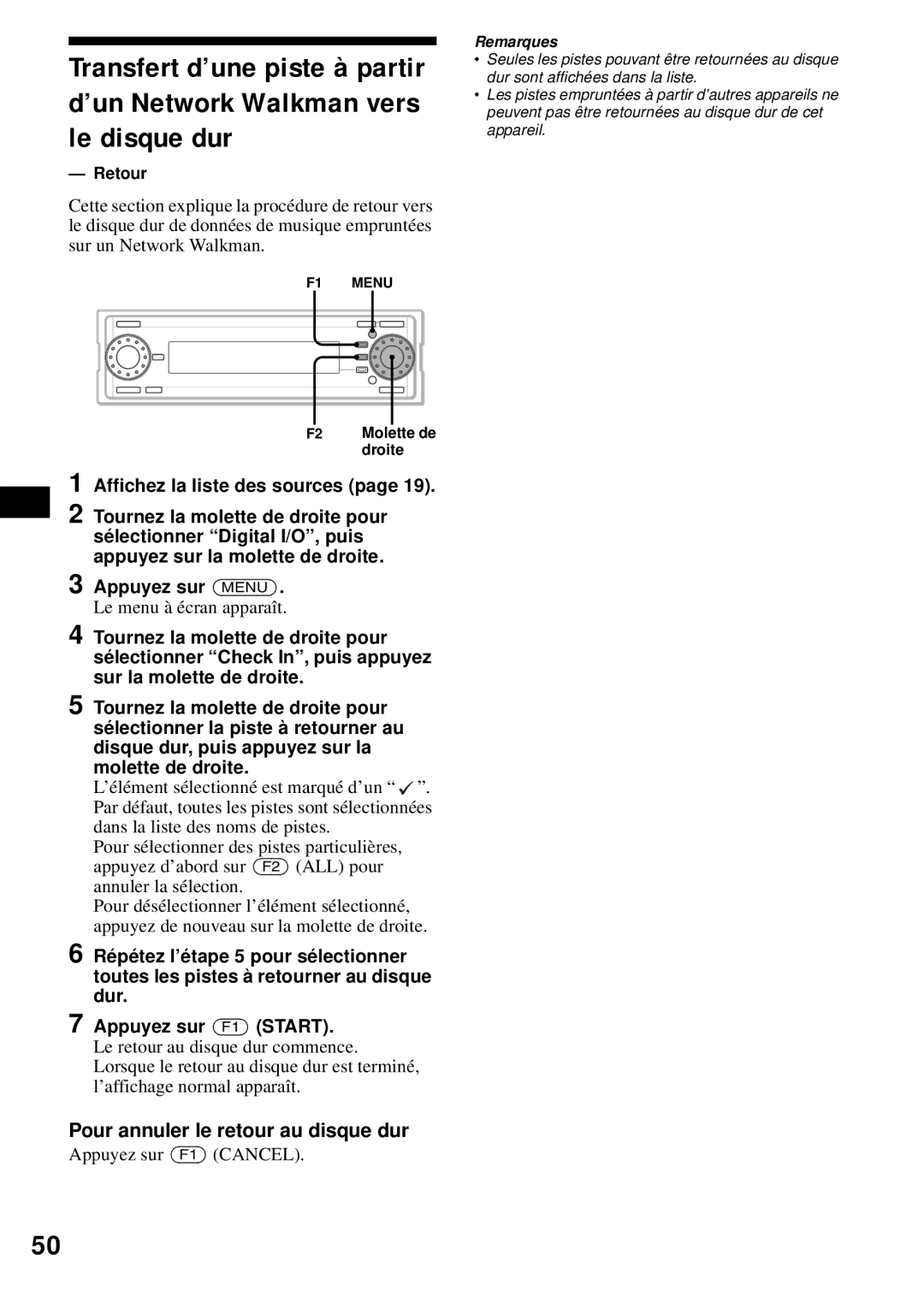 Sony MEX-1HD operating instructions Retour, Le menu à écran apparaît 